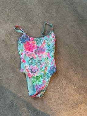 Lilly Pulitzer Mint Floral One-Piece Swimsuit with Pink Accents